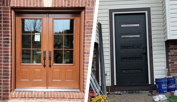 Collage of Fiberglass and steel entry door