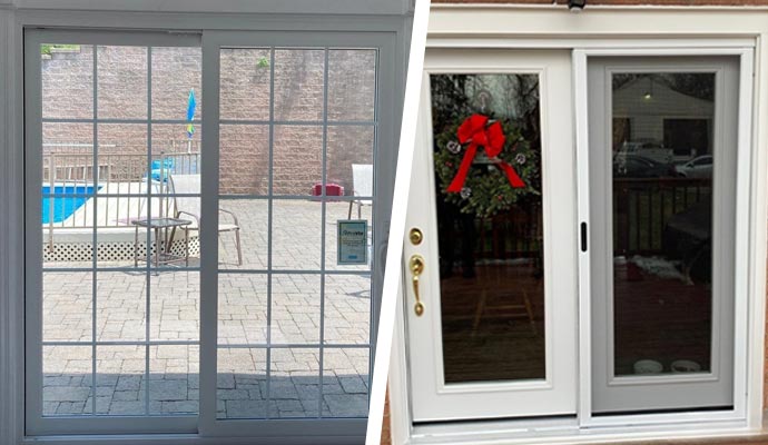 Collage of siding and swing patio door