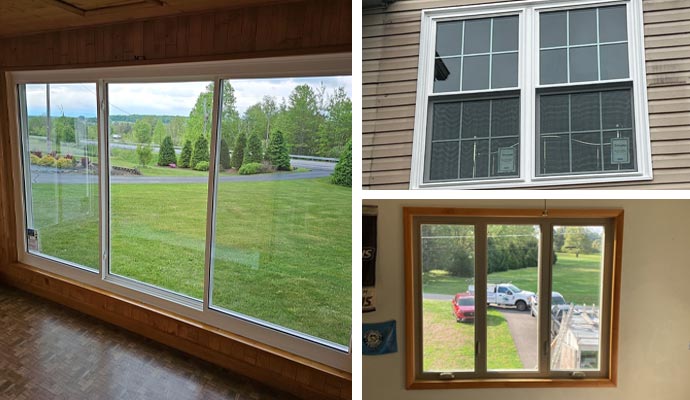 Collage of vinyl, wood-clad, aluminum window